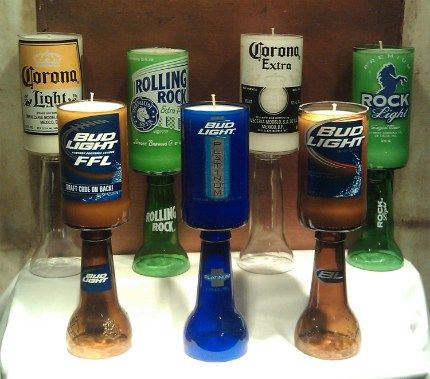 UReflections on Etsy sells hand-cut candles made from modified beer bottles. They come in a variety of scents too – check them out. Lights, Chandeliers, Beer Bottle Candles, Bottle Candles, Beer Bottle, Liquor, Glas, Wine Bottle, Bottle