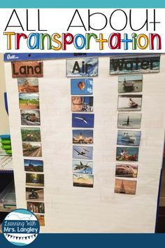 Starting a transportation unit in kindergarten or preschool can be daunting because there are so many learning opportunities and ideas out there! This blog post has free bulletin boards ideas, ideas for writing, science, and reading activities. Students will study air, land, and water travel through literature, inquiry, and exploration. Take your transportation unit to a whole new level or extend an existing community helpers unit. These lesson plans are fun and student friendly. #kindergarten Lesson Plans, Pre K, Bulletin Boards, Kindergarten Transportation Unit, Transportation Unit, Transportation Science, Preschool Curriculum, Transportation Chart, Kindergarten Transportation