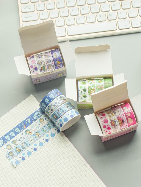 Multicolor    Paper Cartoon Washi Tapes Embellished   Sticky Notes Gift Wrapping, Washi Tape Set, Washi Tapes, Kawaii Stationery, Cute Stationary School Supplies, Cute Stationary, Cute Stationery, Cute School Stationary, Stationary Organization
