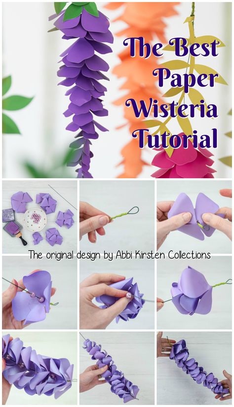 How to make paper flower wisteria - step by step wisteria tutorial. The original design by Abbi Kirsten Collections. Paper Flowers, Diy, Crafts, Paper Crafts, Origami, Easy Paper Flowers, Paper Flowers Craft, Paper Flowers Diy, Paper Flower Crafts