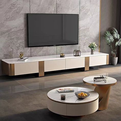 Everly Quinn Erkson 78'' Media Console | Wayfair Living Room Tv Cabinet Designs, Grey Tv Unit, Mdf Shelves, White Tv Unit, Tv Stand Brown, Leather Reclining Sectional, Tv Cabinet Design, Tv Room Design, Stone Dining Table