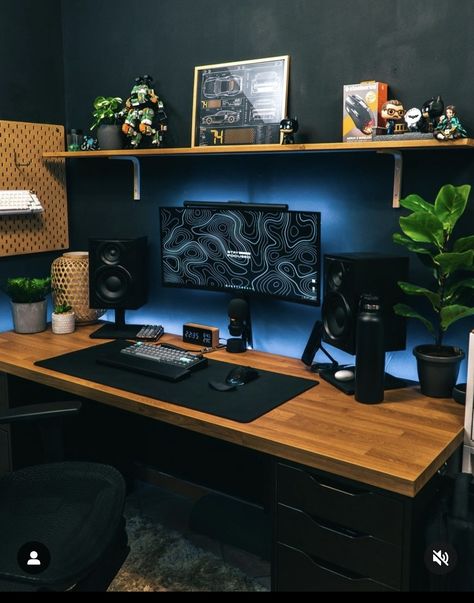 This is more desk setup idea .. Interior, Design, Raf, Wallpaper, Gaming Room Setup, Room Inspiration, Room Design, Dekorasi Rumah, Room Setup