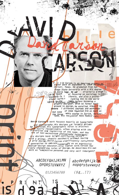 16" x 26" biography poster of graphic designer David Carson Deconstructivism, Layout, Web Design, Design, Typography Poster, Graphic Designers, David Carson Typography, David Carson Design, David Carson Work