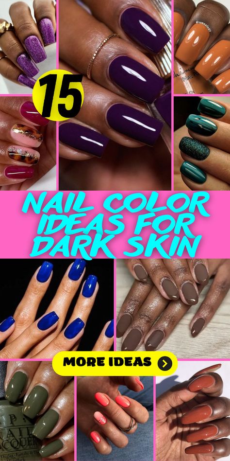 Get inspired by dark skin nail color ideas that are perfect for black women all year round. From vibrant reds to deep purples, these colors complement your skin tone beautifully. Whether you prefer short, medium, or long nails, there's a design to match every occasion, from Christmas celebrations to fall and winter vibes. Elevate your nail game with dark skin nail color that adds a touch of elegance to your overall look. Design, Colors For Skin Tone, Best Toe Nail Color, Natural Gel Nails, Popular Nail Colors, Spring Nail Colors, Colors For Dark Skin, Gel Polish Nail Designs, Dark Skin Nail Polish