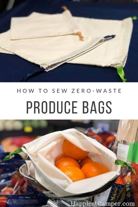 How to Sew Zero-Waste Produce Bags. These were soo easy I should have made them sooner! #sewing Diy, Reusable Shopping Bags, Produce Bags, Diy Bag, Zero Waste, Diy Sewing, Leftover Fabric, Diy Blog, Sewing Projects For Beginners