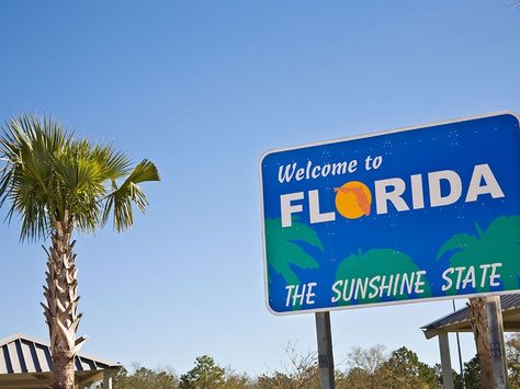 Florida calls out some its most recognizable state symbols—the palm tree and the orange—on its welcome signs. (No Mickey Mouse, though. Huh.) The state DOT plans to replace these signs with bigger and more photogenic ones by 2015. Florida, Orlando, Fotos, America, Turismo, American Dream, Floride, Bon Voyage, Voyage