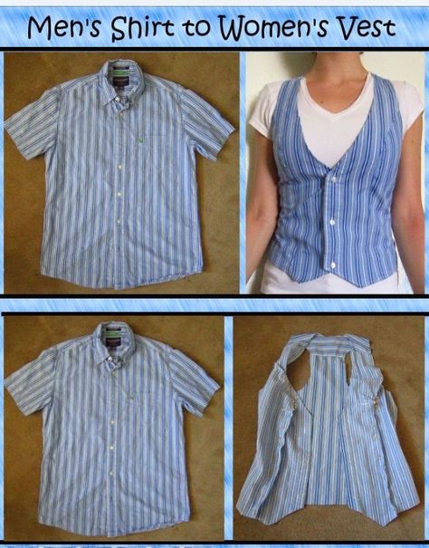 DIY Turn A Mens Shirt Into A Women's VestPlease don't forget to like. If your going to save then please remember to like, if your out of likes then hit the share button👍 Don't forget to view my other tips and follow. Thanks Shirts, Shirt Upcycle Diy, Shirt Alterations, Diy Clothes Refashion Shirts, Upcycle T Shirts, Upcycle Shirts, Shirt Sewing Pattern, Clothing Upcycle Diy, Upcycle Clothes Diy Refashioning