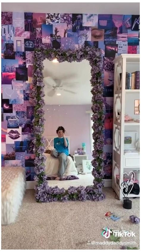 Purple flower mirror diy!🔮😍 #purple #aesthetic #bedroom #purpleaestheticbedroom Amazing for your purple aesthetic!! ☂️🔮💜🆎 Home Décor, Inspiration, Indie Room Decor, Room Inspo, Room Decor, Room Decor Bedroom, Purple Room Decor Ideas Bedrooms, Purple Room Ideas Bedrooms Teens, Room Inspiration