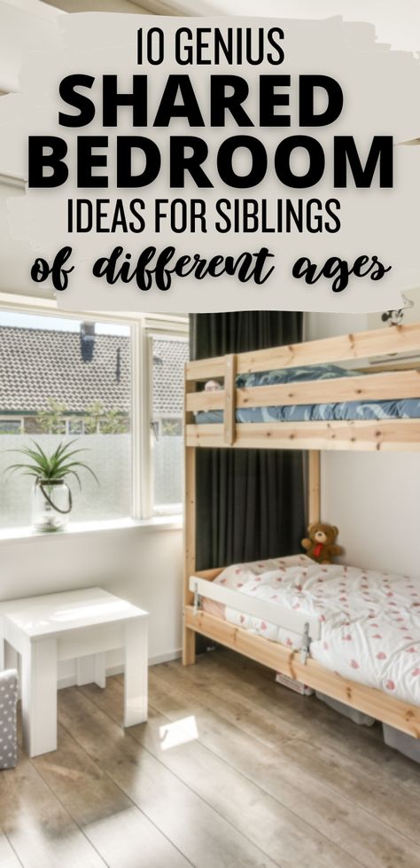 Cozy shared bedroom for siblings with age-difference – clever design ideas. Design, Rum, Shared Bedroom With Toddler Parents, Small Room Sharing Ideas Sibling, Shared Bedroom Bunk Bed, Bunk Beds Small Room, Room For Two Kids, Bunk Bed Rooms, Shared Boys Room Bunk Beds