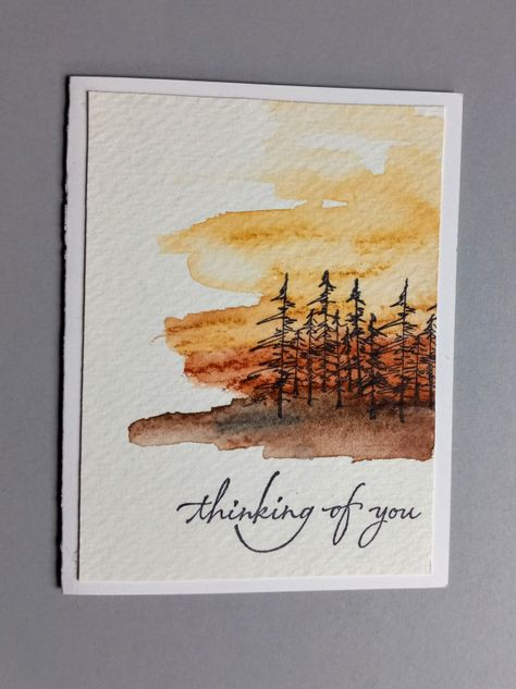 Water Colour Cards, Masculine Cards Handmade, Diy Thanksgiving Cards, Diy Watercolor Cards, Fall Cards Handmade, Fall Paintings, Thanksgiving Cards Handmade, Fall Greeting Cards, Sympathy Cards Handmade