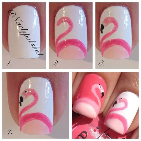 Flamingo nail art Nail Designs, Nail Tutorials, Nail Art Designs, Fun Nails, Flamingo Nails, Creative Nails, Easy Nail Art, Nail Art Hacks, Cute Nails