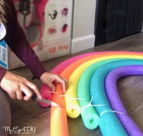 Pool Noodle Crafts, Pool Noodle Rainbow, Homecoming Proposal, Pool Noodles, 4th Birthday Parties, Birthday Party Themes, Birthday Party Decorations, Party, Proposal Ideas