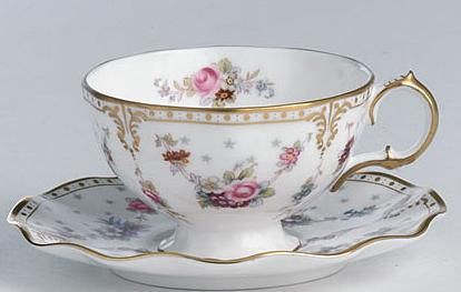Royal Crown Derby Royal Antoinette teacup as seen in the 1995 version of Pride and Prejudice Vintage, Rococo, China Cups, China Tea Cups, Tea Cup Saucer, Antique Tea Cups, Antique Tea, Cup And Saucer, China Cups And Saucers