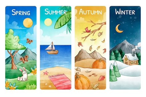 Ideas, Art, Seasons, Season Calendar, Seasons Chart, Calendar, Summer Season Drawing, Season Colors, Seasons Poster
