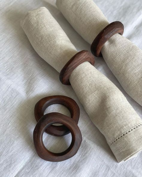 BNorth Domicile on Instagram: “SOFT LINEN + WALNUT. Set your indoor or outdoor tablescape this season with sumptuous table linens + hand carved Canadian Walnut Napkin…” Linen Tablecloth, Table Linen, Linen Napkins, Table Linens, Table Napkins, Napkins, Placemats Patterns, Napkin Design, Napkin Rings