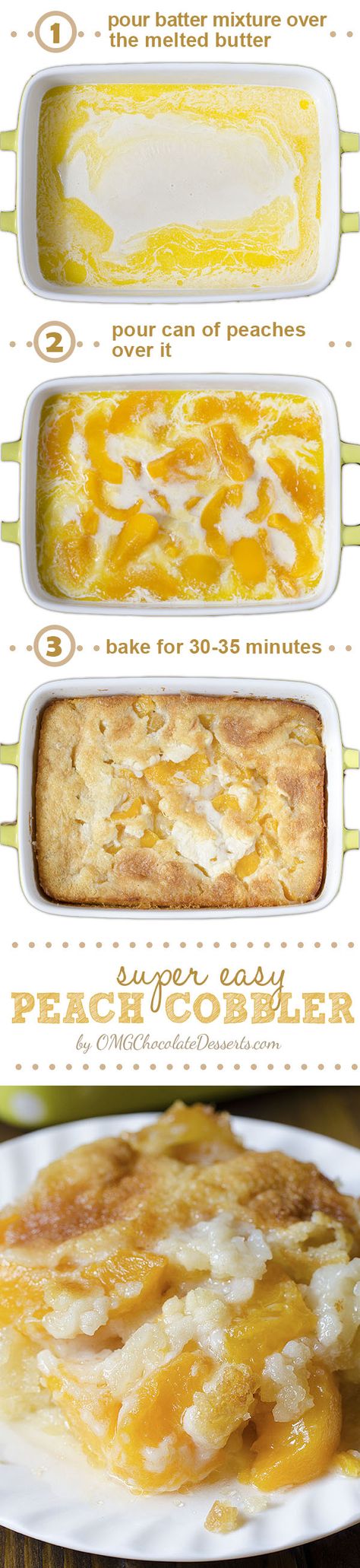 There are three reasons why this fantastic Peach Cobbler can become one of your favorite recipes – it’s super tasty, super simple and super economical. Easy Peach Cobbler Recipe, Cobbler Easy, Peach Cobblers, Peach Cobbler Easy, Cobbler Recipe, Dessert Aux Fruits, Peach Desserts, Peach Cobbler Recipe, Peach Recipe