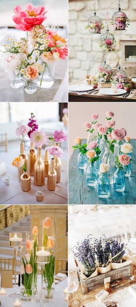 Large fresh floral centerpieces are gorgeous but may take a huge chunk out of your décor budget. Sharing a little bit of your personality and story with each and every table has become a popular trend in wedding decor. Consider out-of-the-box centerpiece arrangements with less fresh flowers, yet still make a memorable statement. No matter … Wedding Centrepieces, Cheap Wedding Table Centerpieces, Wedding Centerpieces Diy, Wedding Centerpieces, Wedding Floral Centerpieces, Wedding Table Centerpieces, Wedding Table, Inexpensive Centerpieces, Flower Centerpieces Wedding