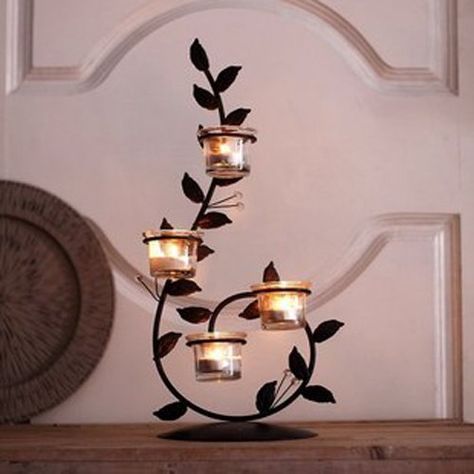 Free shipping wholesale and retail creative branch shape iron candle holder with four glass cups(China (Mainland)) Metal, Decoration For Ganpati, Porta Velas, Wall Candles, Glass Boxes, Dekorasyon, Diya Designs, Artesanato, Indian Home Design