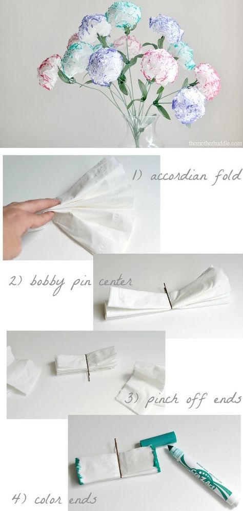 Use Kleenex and markers to make a flower bouquet that will never wilt. | 17 Easy Emergency Mother's Day Crafts For Kids Origami, Crafts, Paper Flowers, Diy, Diy Crafts, Tissue Paper, Tissue Flowers, Diy Paper, Craft Projects