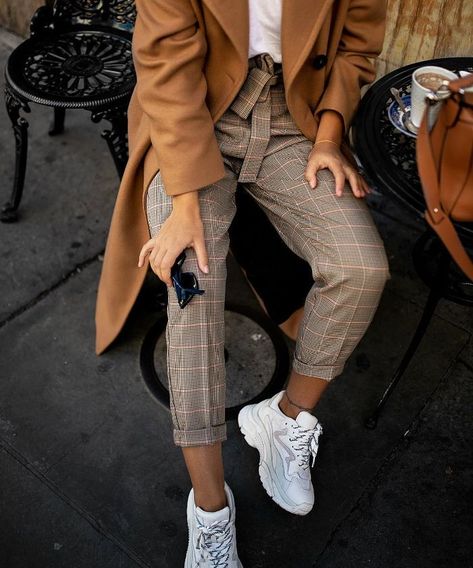 Best Platform Trainers: Hannah Crosskey wears hers with a chic camel coat. Jeans, Clothes, Trousers, Fashion, Outfits, Winter Outfits, Cute Outfits, Pants Outfit, Fashion Outfits
