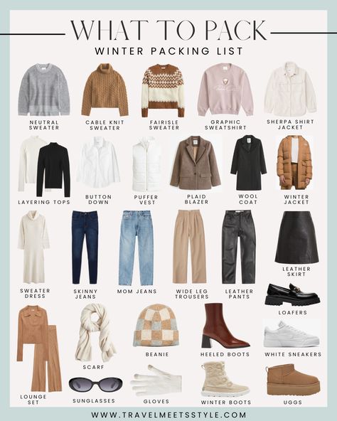 Outfits, Winter Outfits, Capsule Wardrobe, Winter Travel Wardrobe, Winter Travel Clothes, Winter Packing List, Winter Capsule Wardrobe Travel, Travel Outfit Winter Cold Weather, Winter Travel Packing