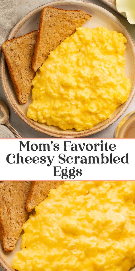 Scrambled Eggs, Brunch, Foodies, Cheesy Scrambled Eggs, Cheesy Egg Recipes, Cheesy Eggs, Scrambled Eggs With Cheese, Scrambled Eggs Recipe, Best Scrambled Eggs