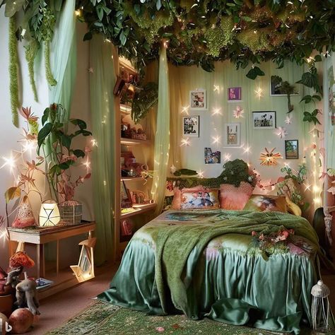 Rooms Home Decor, Nature, Home Décor, Enchanted Forest Bedroom Decor, Enchanted Forest Bedroom Ideas, Fairy Lights Bedroom, Bedroom Fairy Lights, Enchanted Bedroom Ideas, Enchanted Forest Room