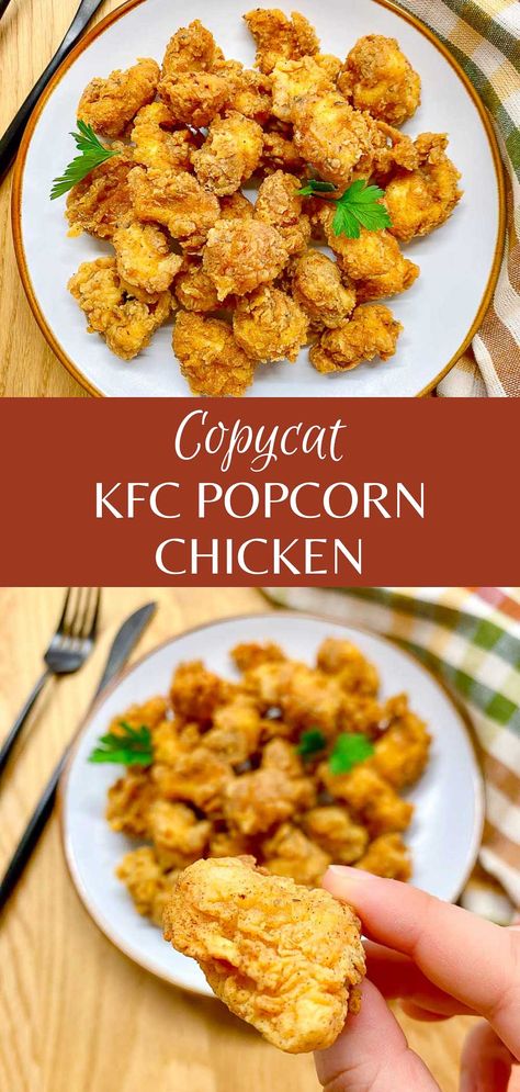 KFC Popcorn Chicken (Copycat Recipe) Popcorn, Kfc Popcorn Chicken Recipe, Kfc Chicken, Popcorn Chicken Recipe, Popcorn Chicken, Baked Popcorn Chicken, Baked Popcorn Chicken Recipe, Copycat Recipes, Kfc