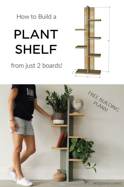 Easy DIY Plant Shelf | Made with Just 2 Boards! Crafts, Diy Furniture, Diy, Ideas, Diy Plant Stand, Diy Wood Shelves, Dyi Plant Stand, Diy Furniture Easy, Diy Furniture Tutorials