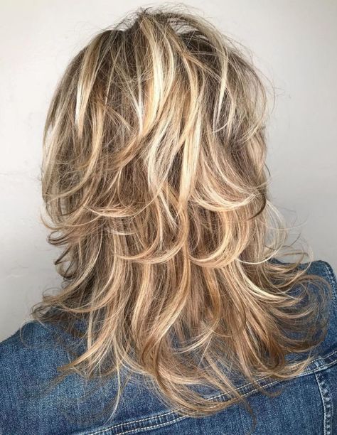 Bronde Shaggy Hairstyle with Feathered Layers Thick Shoulder Length Hair With Layers, Long Shaggy Haircuts For Thick Hair, Medium Shag Haircuts, Long Shaggy Haircuts, Choppy Shag Hairstyles Medium, Haircuts For Over 50, Medium Shaggy Hairstyles, Shag Layered Hairstyles, Thick Frizzy Hair