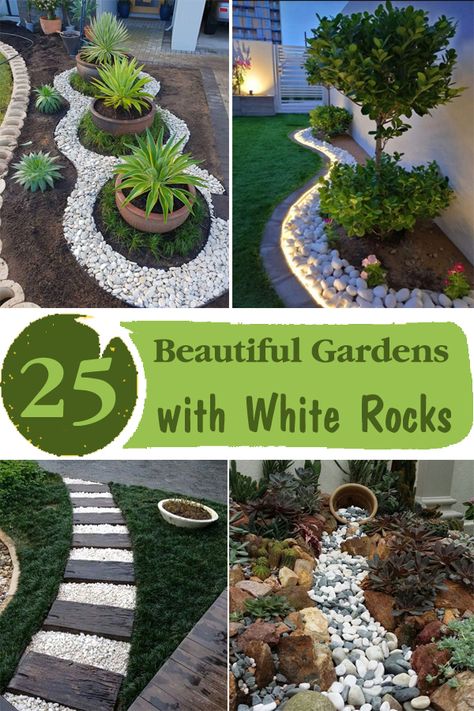 Gardening, Exterior, Garden Ideas With Stones, Outdoor Gardens Landscaping, Landscaping With Rocks, Outdoor Landscaping, Garden Landscaping, White Landscaping Rock, Easy Landscaping Front Yard