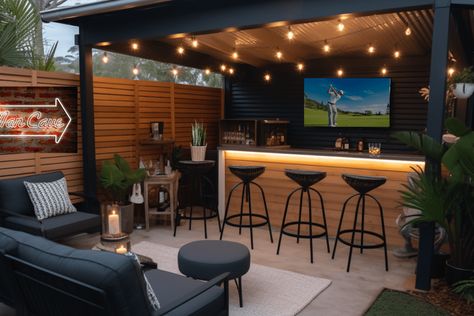 Man Cave Shed Ideas with lighting Outdoor, Man Cave, Decks, Backyard Shed Bar Ideas, Shed Bar Ideas Backyards, Backyard Bar Shed, Man Cave Shed Ideas, Shed Bar Ideas, Man Cave Shed