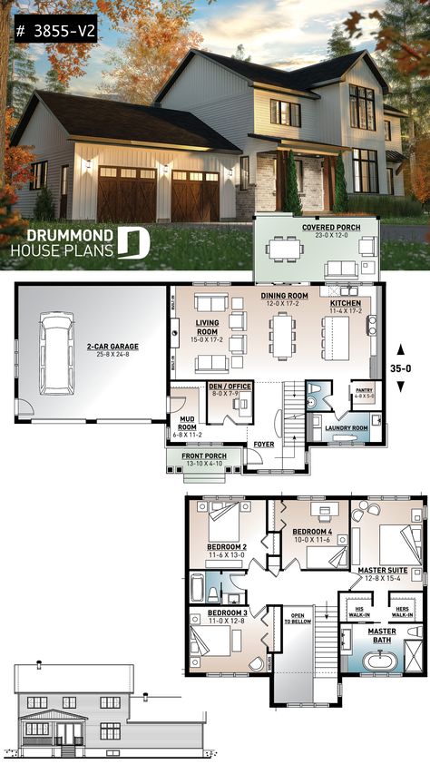 House Plans With Garage, House Plans 3 Bedroom, 3 Bedroom Home Floor Plans, House Plans Farmhouse, 2 Bedroom Floor Plans, Four Bedroom House Plans, 4 Bedroom House Plans, 2 Bedroom House, 4 Bedroom House