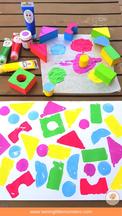 Painting with blocks is a fun process art activity for kids. Best of all, when it's finished you've got a no prep shape sorting activity all ready to go. Check out the 4 different kids of pictures your toddlers and preschoolers can make using blocks. Pre K, Crafts, Play, Preschool Art Activities, Preschool Art Projects, Art Activities For Kids, Toddler Art Projects, Painting Activities, Toddler Arts And Crafts