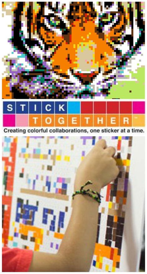 DIY sticker mosaic puzzle posters | Tiger Sticker Mosaic Project | Fun, creative way for kids and adults of all ages! Use stickers and teamwork to create a tiger mosaic from stickers only! Arts And Crafts, Diy, Art Projects, Posters, 3d Artwork, Puzzle, Mosaic Projects, Arts And Crafts Projects, Projects For Kids