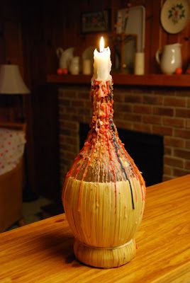 Chianti Bottle with a dripping candle #1970s #hippie #boho The Cottage: Recycling My Little Pony, Wine Bottle Crafts, Wine Bottle Drip Candles, Bottle Candles, Wine Bottle Candles, Candle Jars, Cheap Candles, Candle Wax Dripping, Drip Candles Diy