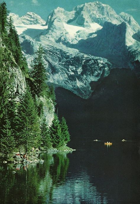 Lake below Dachstein Mountain, Austria   Photograph: National Geographic I August 1960 Nature, Outdoor, Inspiration, Trees, Beautiful Nature, Scenic, Beautiful Places, Mountains, Views