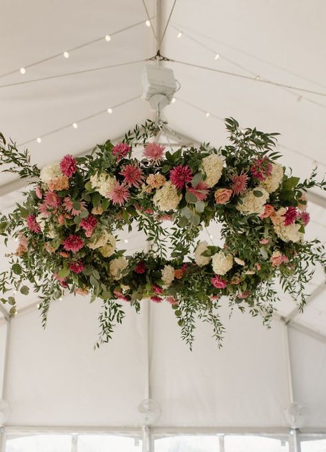 Large floral statement pieces like this gorgeous chandelier bring the wow factor at a wedding reception and can help set the tone for a truly special evening. Decoration, Floral Wedding, Wedding Flowers, Wedding, Bodas, Mariage, Pink Wedding, Flores, Petal Floral