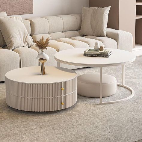 PRICES MAY VARY. 【Elegant and durable】Crafted with stone tops, this exquisite ivory round coffee table set offers a durable and elegant surface. Both the large and small tables feature stone tops, providing a stable and stylish space for your belongings. 【Freedom to match】Enhance your living room with this complete set, which includes a round leather stool that can be used as additional seating or a footrest. Its diameter of 16" and height of 8" adds a touch of sophistication and comfort to your Inspiration, Design, Decoration, Interior, Layout, Diy, Tulum, Coffee Tables, Home Décor