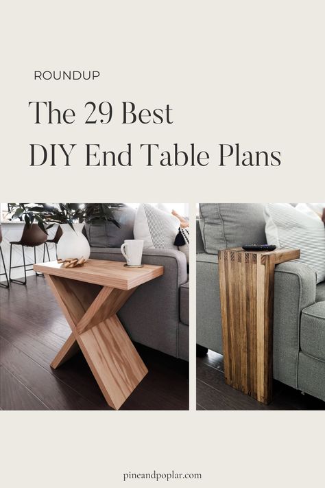 Looking for a new end table? Build one! We're sharing the best DIY end table plans on the internet today. Find your perfect plan and build your own side table this weekend! Diy, End Table Plans, Wood Side Table Diy, Diy Side Tables, Diy End Tables, Diy Side Table, Side Table Woodworking, Small End Tables, Wood Table Diy