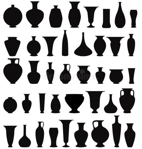 Vase silhouette set. Interior decor collection vector illustration Flower Vase Drawing, Flower Vase Design, Flower Vases, Painting Flowers, Vase Centerpieces, Vases Decor, West Elm, Big Vases, Tall Vases