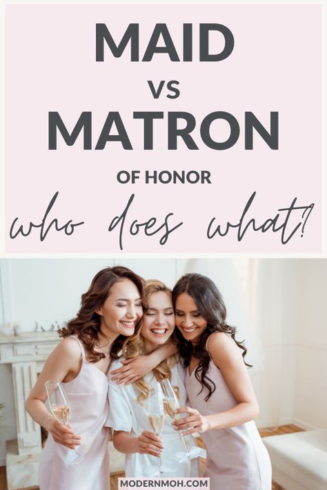 Maid of honor vs matron of honor duties: what's the difference? Can there be a maid and matron of honor? If so, who does what? Find the answers to these questions and more! #maidofhonor #matronofhonor #maidofhonorduties #ModernMOH Queen, Friends, Ideas, Maid Of Honor Responsibilities, Maid Of Honor Speech, Matron Of Honor Speech, Matron Of Honour, Maid Of Honour Gifts, Bridesmaid Duties