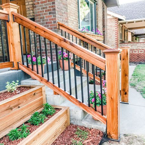 Decks, Outdoor, Porches, Porch Railings, Front Porch Railings, Iron Railings Outdoor, Cedar Front Porch, Porch Railing Designs, Porch Stairs