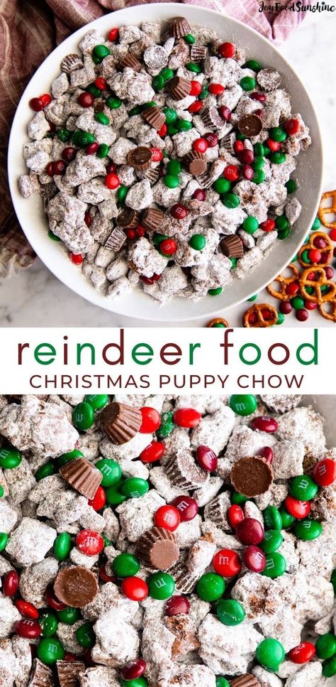 Dessert, Christmas Puppy Chow, Snacks, Fudge, Mini Desserts, Desserts, Reindeer Chow Recipe, Reindeer Food, Christmas Recipes For Kids