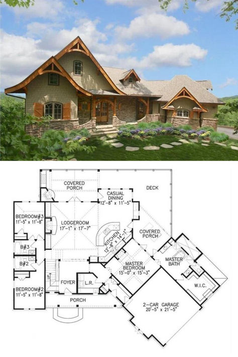 Two-Story 3-Bedroom Cottage Style Home for a Corner Lot with Angled Garage and Balcony (Floor Plan) House Plans, Large Cottage House Plans, 4 Bedroom Cottage House Plans, Cottage Style House Plans, Modern Cottage House Plans, Cottage House Plans, Cottage Home Plans, Cottage House Styles, Cottage Floor Plans