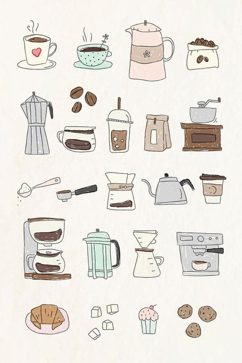 Doodles, Doodle, Coffee Art, Doodle Art, Coffee Sticker Design, Coffee Vector, Coffee Mug Drawing, Digital Sticker, Coffee Design