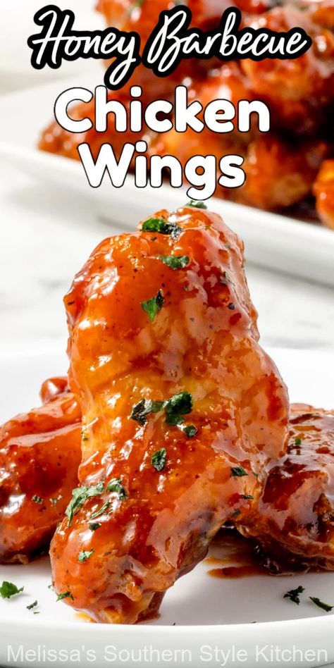 Honey Barbecue Chicken Wings (Air Fryer or Oven) Snacks, Honey Barbecue Chicken Wings Recipe, Honey Bbq Chicken Wings, Honey Bbq Chicken, Honey Bbq Wings Recipe, Bbq Chicken Wings, Honey Bbq Wings, Honey Barbecued Chicken, Honey Chicken Wings