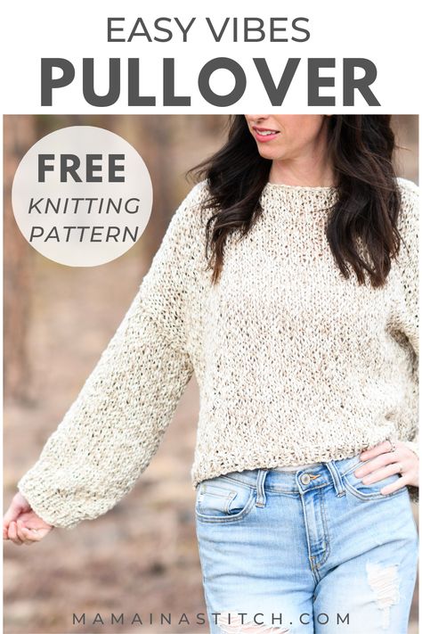 Easy sweater knitting pattern that features bubble sleeves! This is such a simple pattern to follow. I love that it's perfect for summer and spring too! Free knitting pattern available. via @MamaInAStitch Easy Sweater Knitting Patterns, Knitting Patterns Free Sweater, Sweater Knitting Patterns, Chunky Knit Sweater Pattern Free, Jumper Knitting Pattern, Knit Cardigan Pattern, Knitting Patterns Free, Easy Knitting Patterns Free, Chunky Knit Sweater Pattern