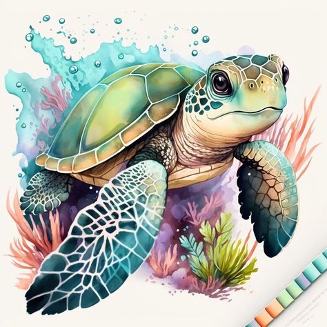 Turtle Watercolor, Sea Turtle Painting, Sea Turtle Art, Sea Turtle Pictures, Turtle Painting, Sea Turtle Drawing, Sea Turtle Artwork, Sea Turtle Watercolor, Turtle Images