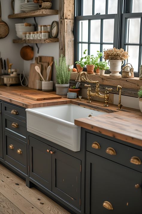 Transform your kitchen into a charming cottage-style haven with these delightful cozy cottage kitchen ideas. Whether you live in an actual historic cottage or simply adore the romantic cottage core aesthetic, incorporating rustic wooden elements, vintage accessories, Design, New Kitchen, Home, Country, Dekorasyon, Cuisine, Interieur, Inredning, Deco